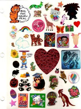 Vintage Mystery Sticker Book Page ONE PAGE of Mixed Random Stickers
